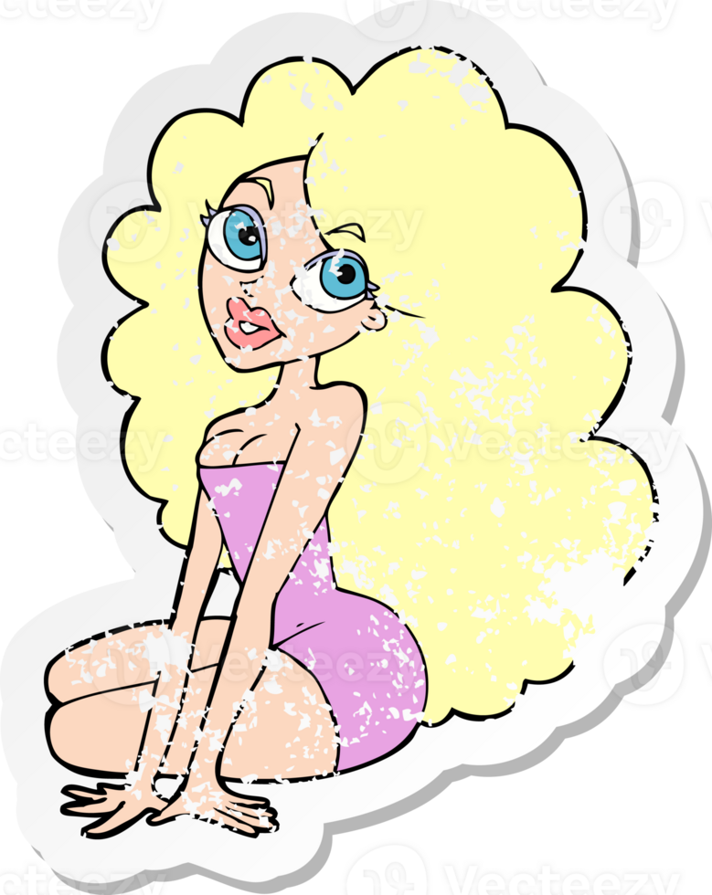 retro distressed sticker of a cartoon pretty woman png