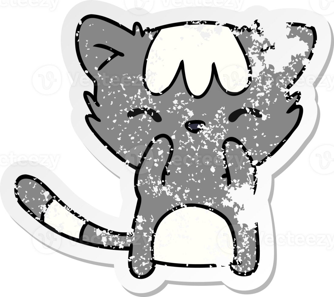 distressed sticker cartoon of cute kawaii cat png