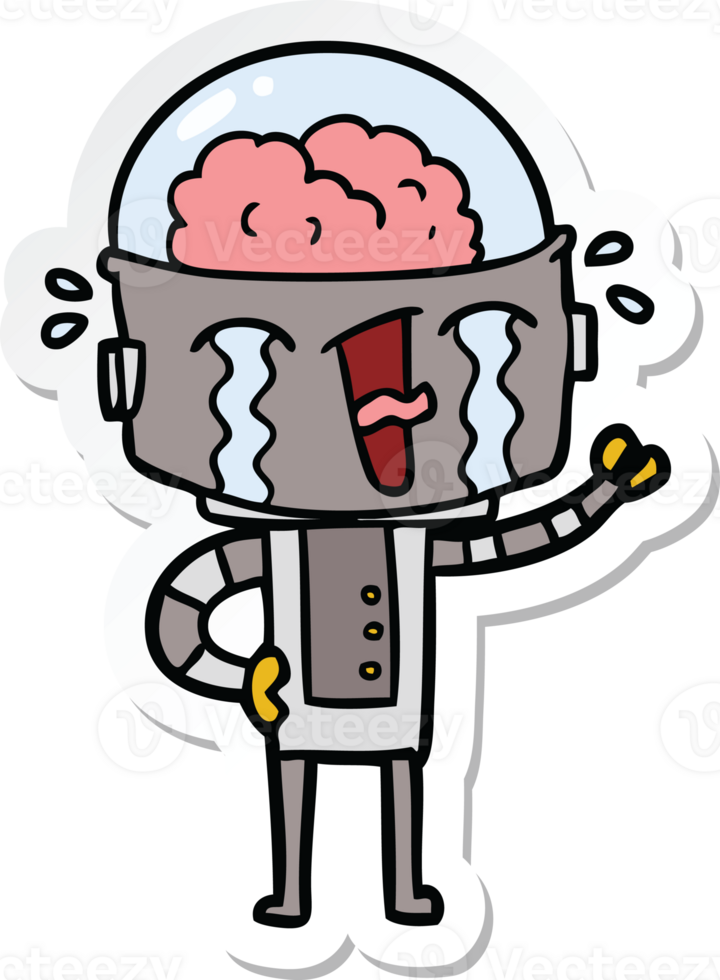 sticker of a cartoon crying robot png