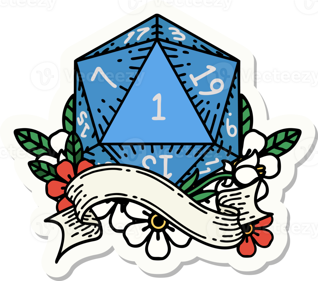 natural one d20 dice roll sticker png