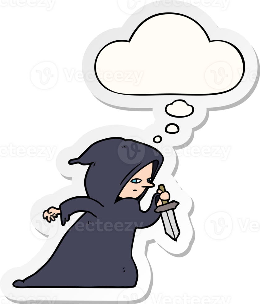 cartoon assassin and thought bubble as a printed sticker png