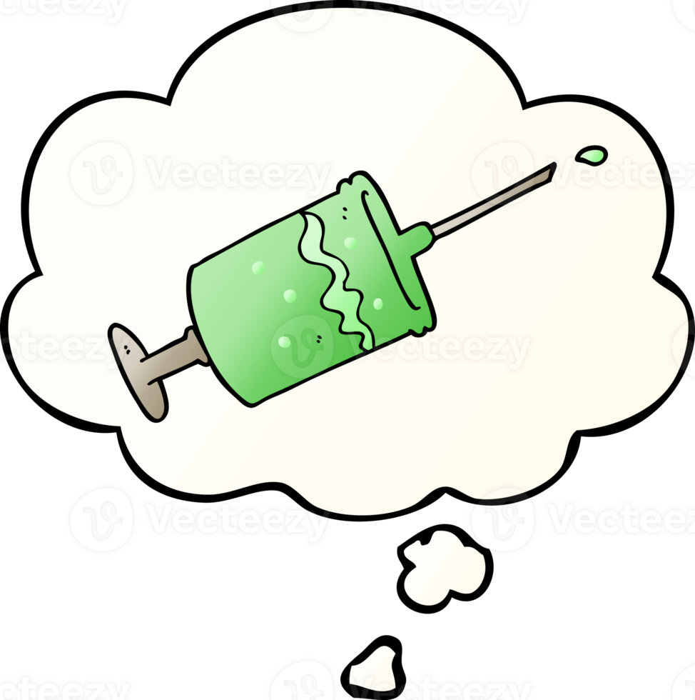 cartoon syringe needle and thought bubble in smooth gradient style png