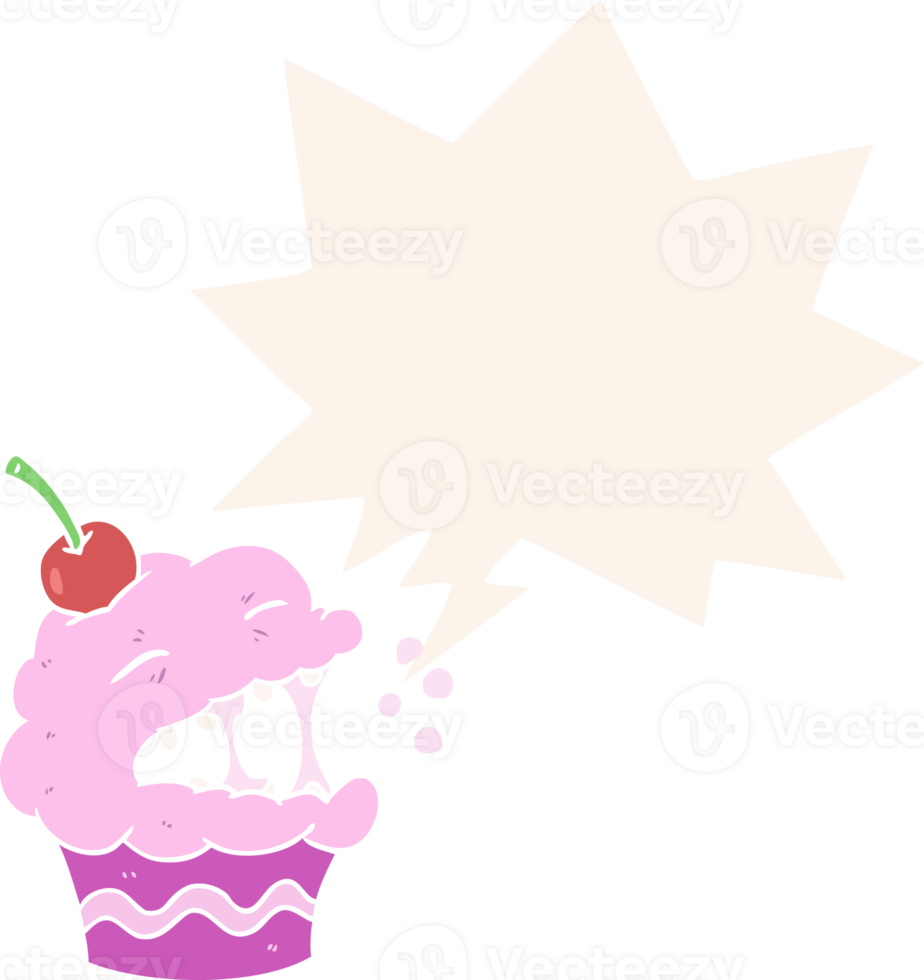 funny cartoon cupcake and speech bubble in retro style png