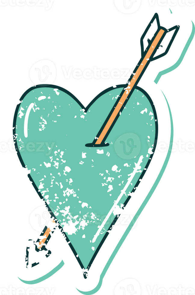 distressed sticker tattoo style icon of an arrow and heart png