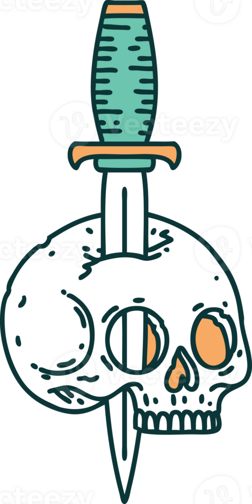 tattoo style icon of a skull and dagger png