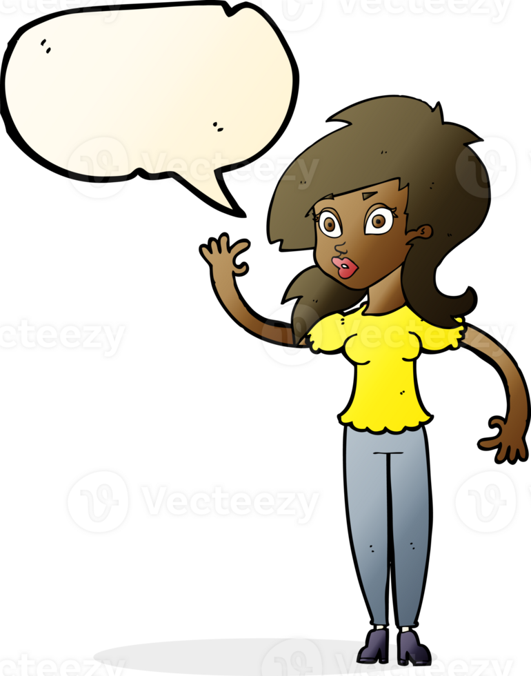 cartoon pretty woman waving with speech bubble png