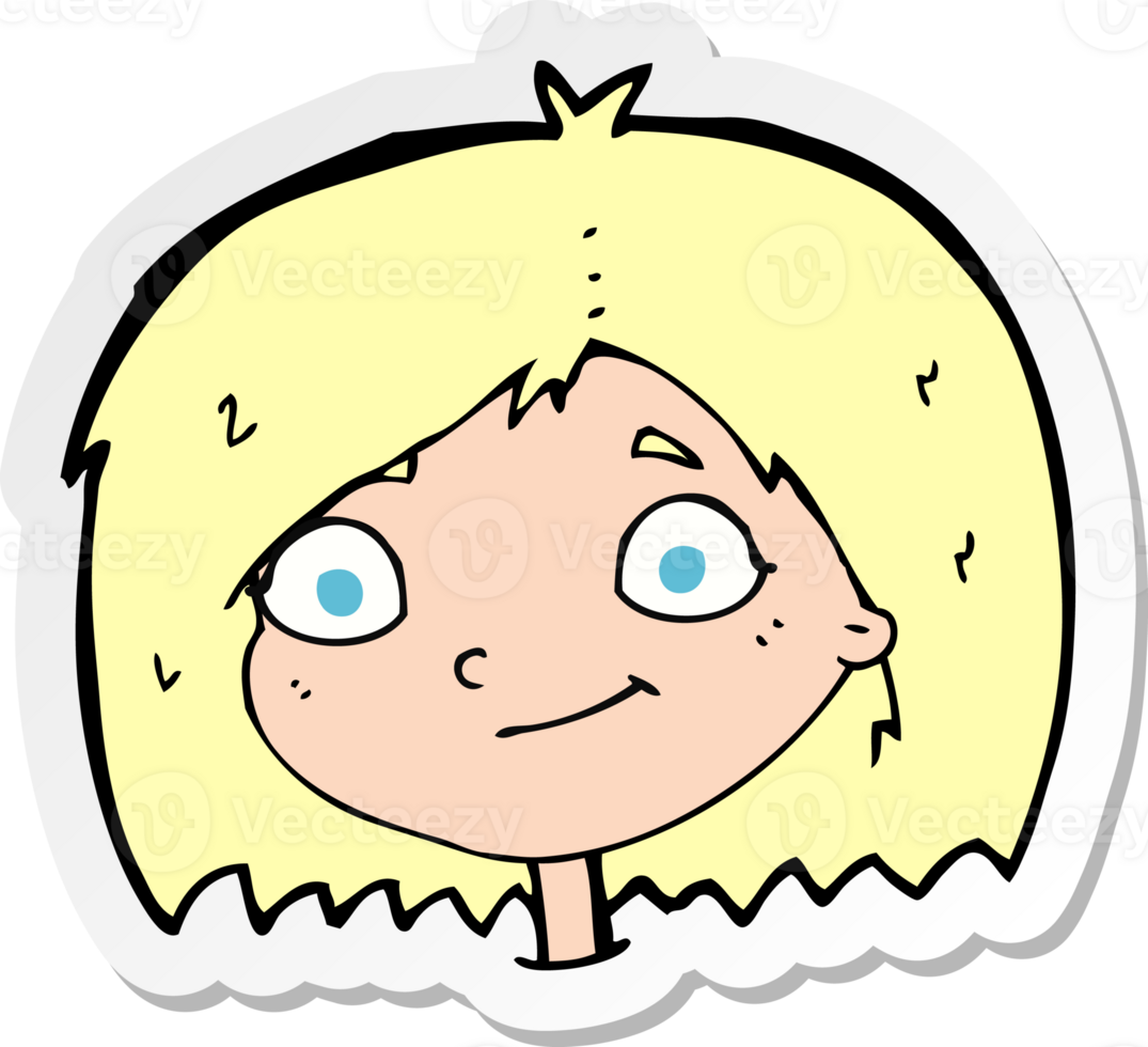 sticker of a cartoon happy female face png