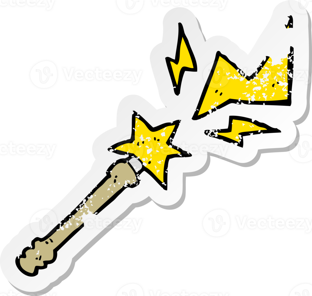 retro distressed sticker of a cartoon magic wand casting spell png