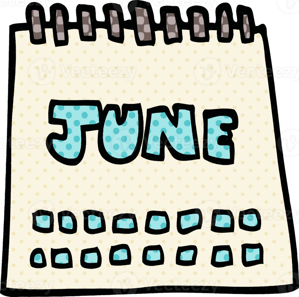 cartoon doodle calendar showing month of june png