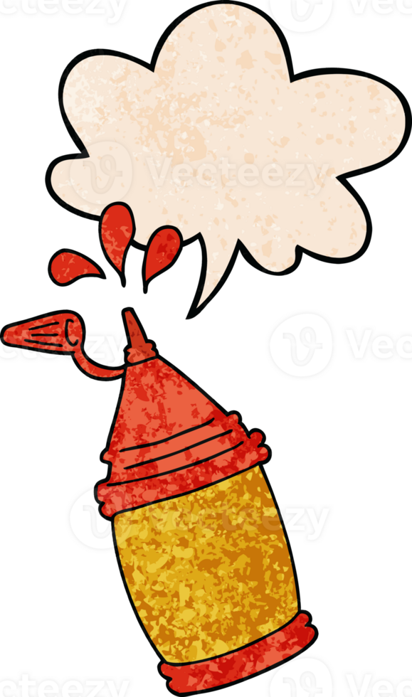 cartoon ketchup bottle and speech bubble in retro texture style png