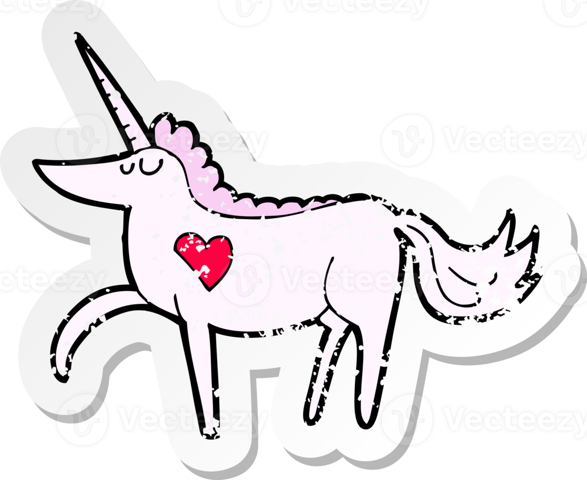 retro distressed sticker of a cartoon unicorn png