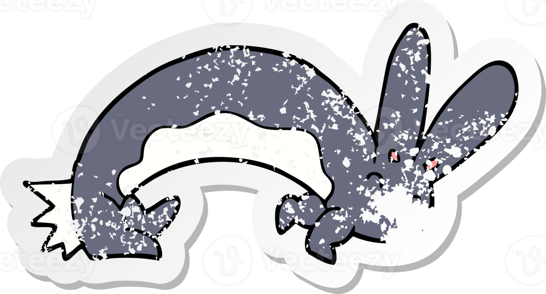distressed sticker of a funny cartoon rabbit png