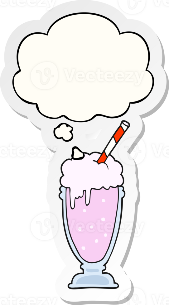 cartoon milkshake and thought bubble as a printed sticker png