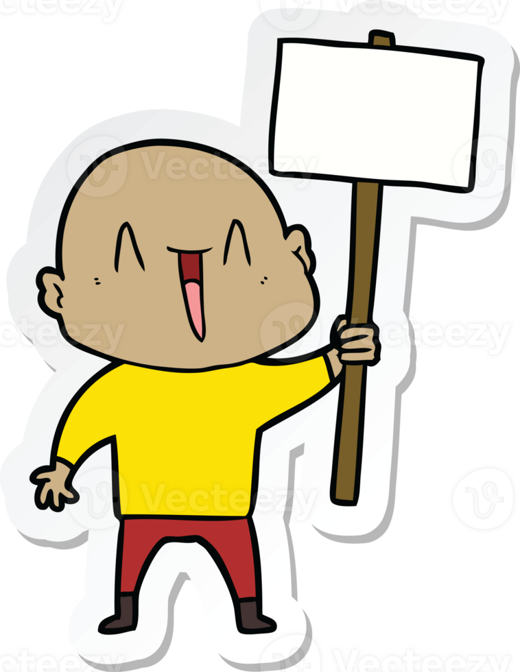 sticker of a happy cartoon bald man png