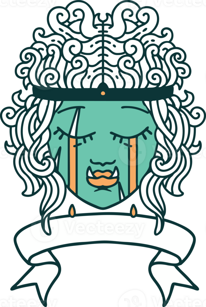 crying orc barbarian character face with banner illustration png
