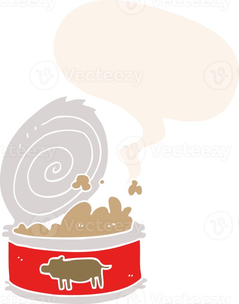 cartoon canned food and speech bubble in retro style png