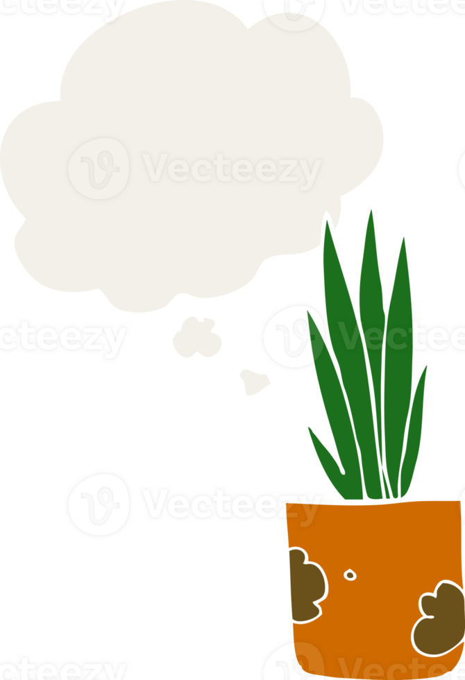 cartoon house plant and thought bubble in retro style png