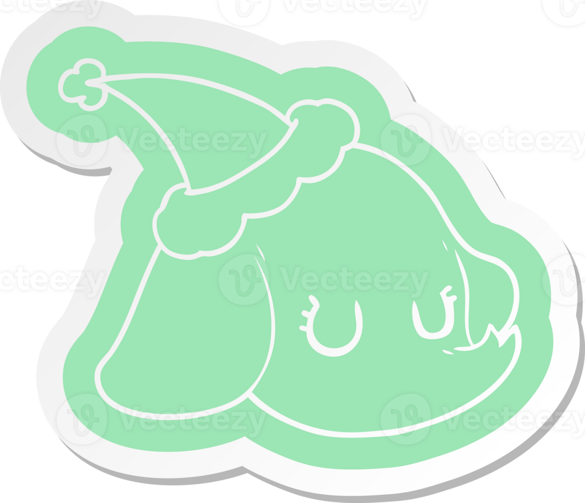 cartoon  sticker of a elephant face wearing santa hat png
