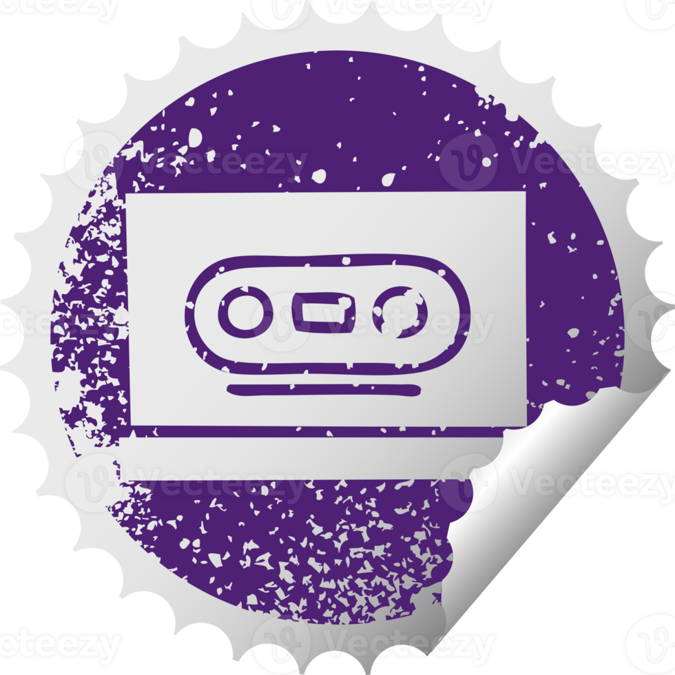 distressed circular peeling sticker symbol retro cassette png