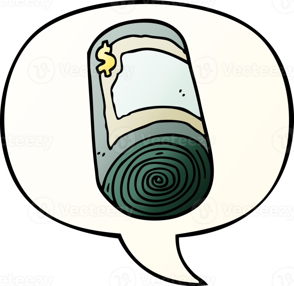 cartoon roll of money and speech bubble in smooth gradient style png