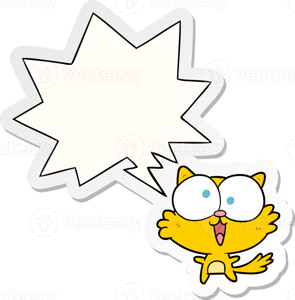 söt tecknad galen katt och pratbubbla klistermärke png