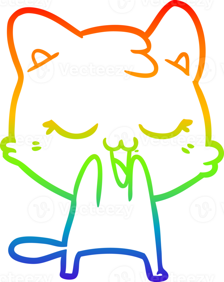 rainbow gradient line drawing cartoon cat png
