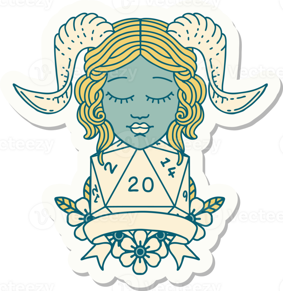 tiefling with natural 20 D20 roll sticker png