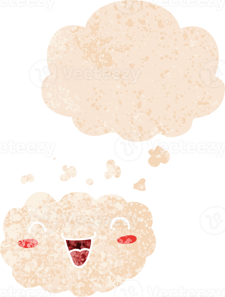 happy cartoon cloud and thought bubble in retro textured style png