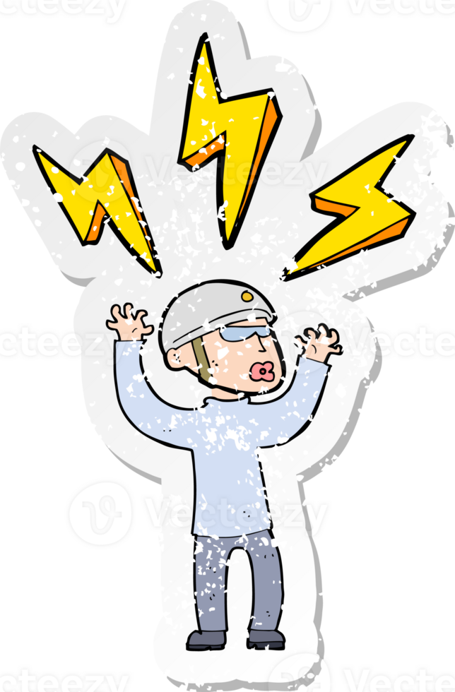 retro distressed sticker of a cartoon stressed out cyclist man png