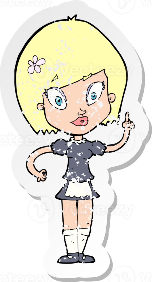 retro distressed sticker of a cartoon pretty maid png