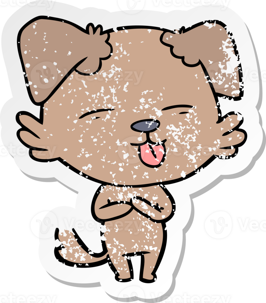 distressed sticker of a cartoon dog sticking out tongue png