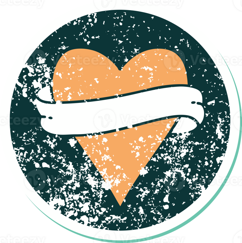 distressed sticker tattoo style icon of a heart and banner png
