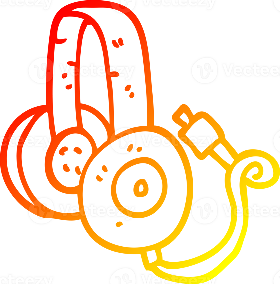 warm gradient line drawing cartoon headphones with wire png