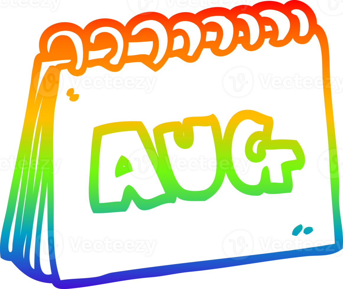 rainbow gradient line drawing cartoon calendar showing month of august png