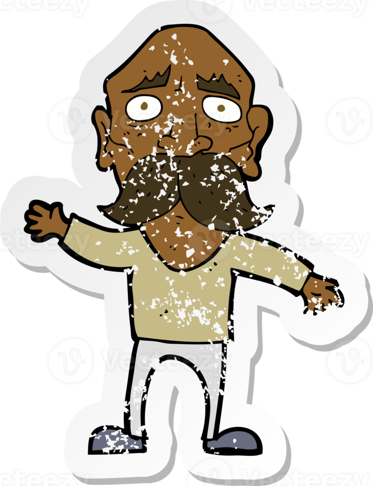 retro distressed sticker of a cartoon worried old man png