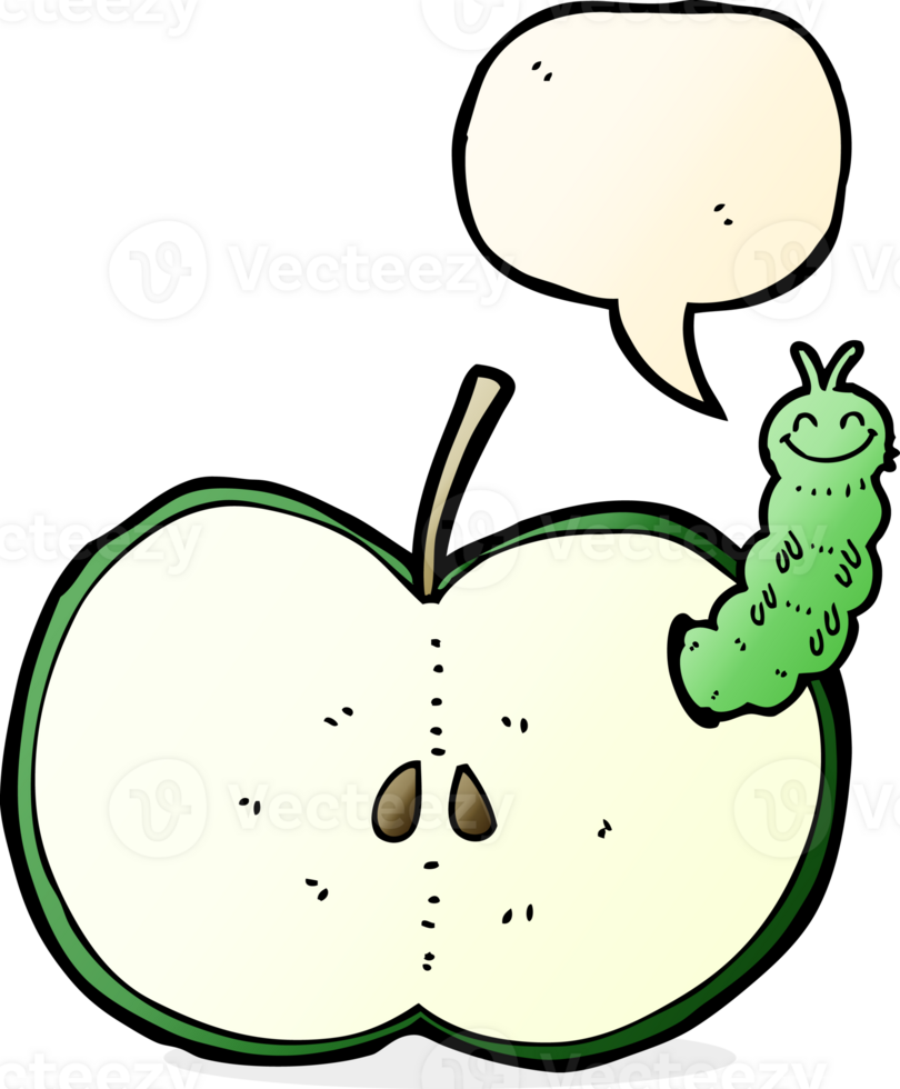 cartoon bug eating apple with speech bubble png