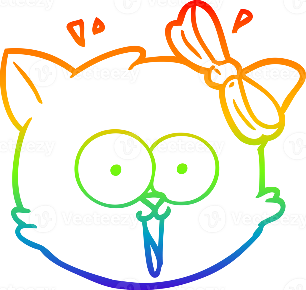 rainbow gradient line drawing cartoon surprised cat face png