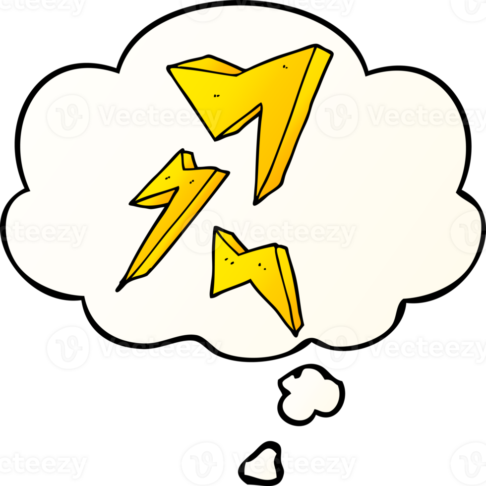cartoon lightning bolt and thought bubble in smooth gradient style png