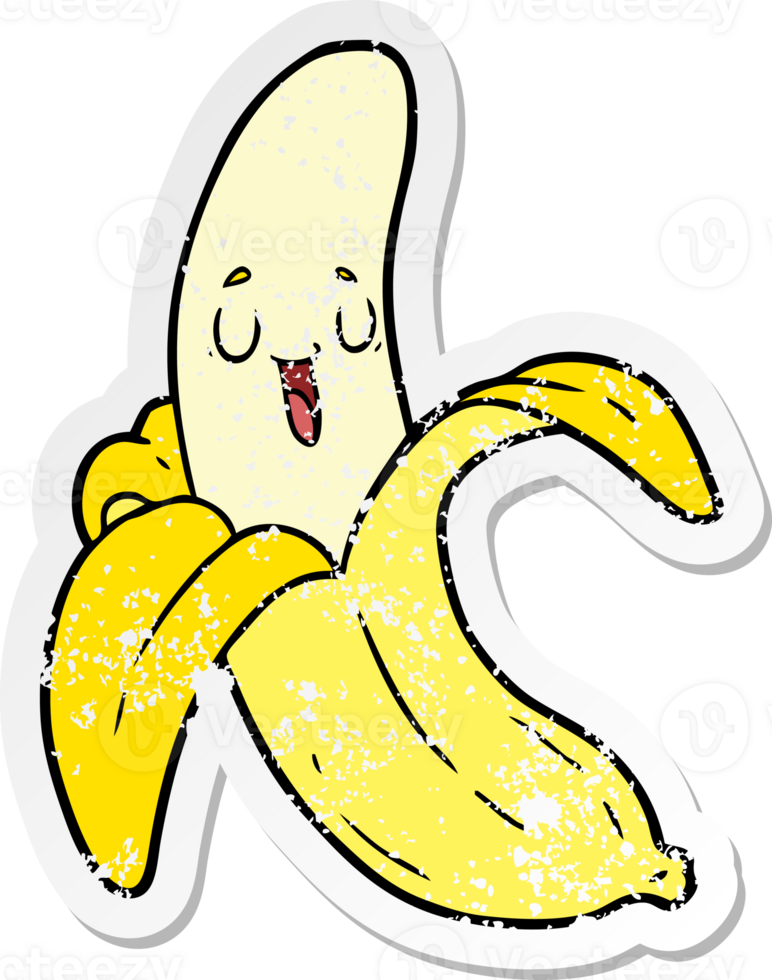 distressed sticker of a cartoon banana png