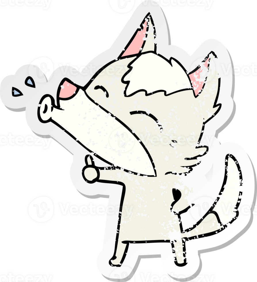 distressed sticker of a howling wolf cartoon png