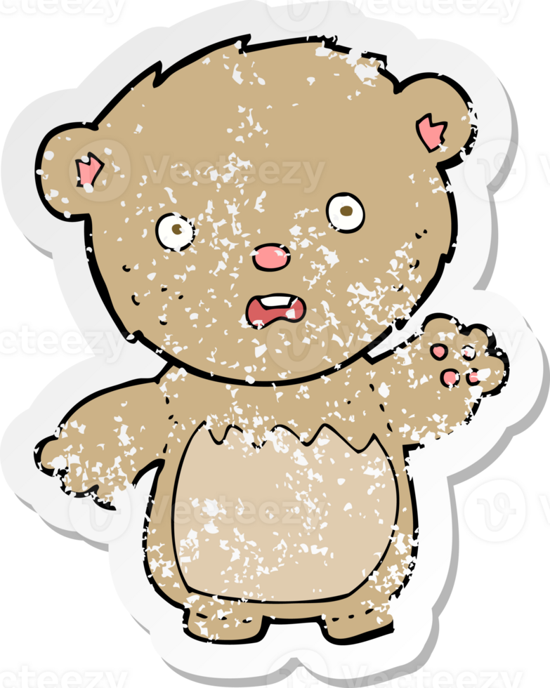 retro distressed sticker of a cartoon worried teddy bear png