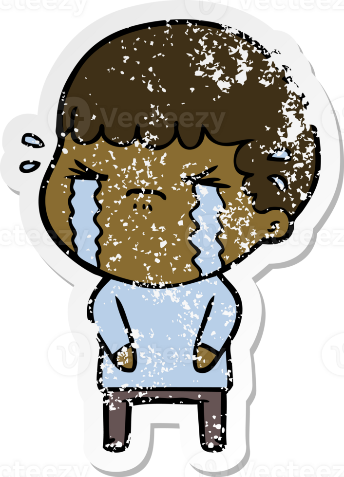 distressed sticker of a cartoon man crying png