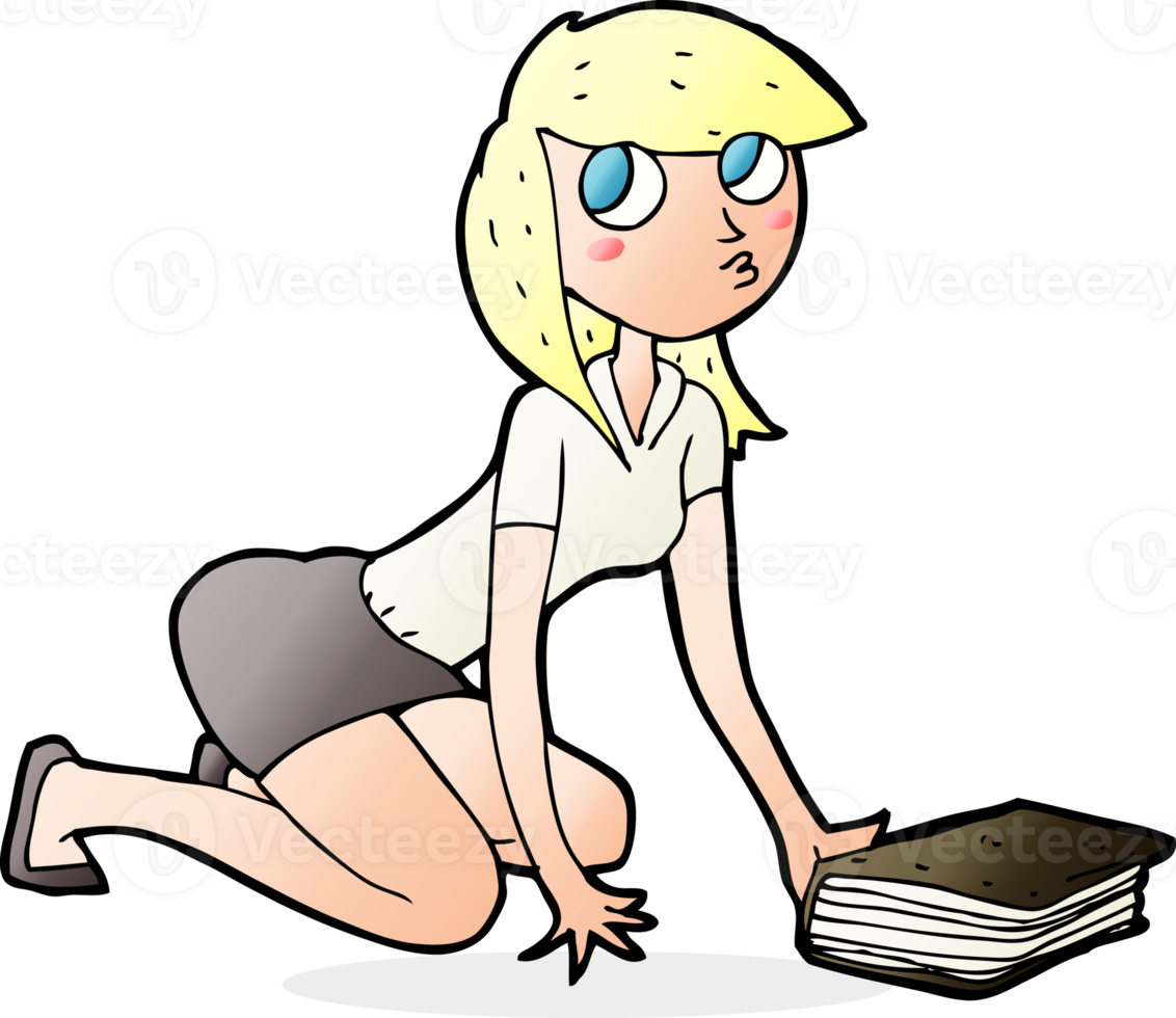 cartoon girl picking up book png