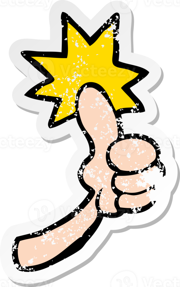 distressed sticker of a cartoon thumbs up sign png