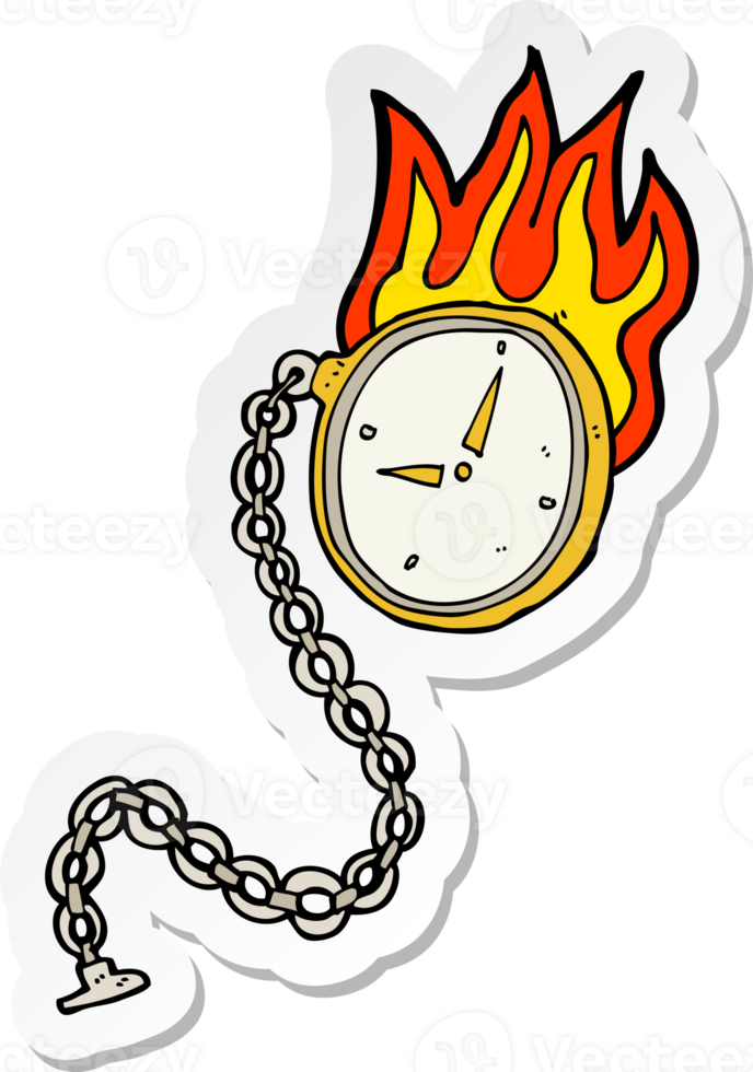 sticker of a cartoon flaming watch png