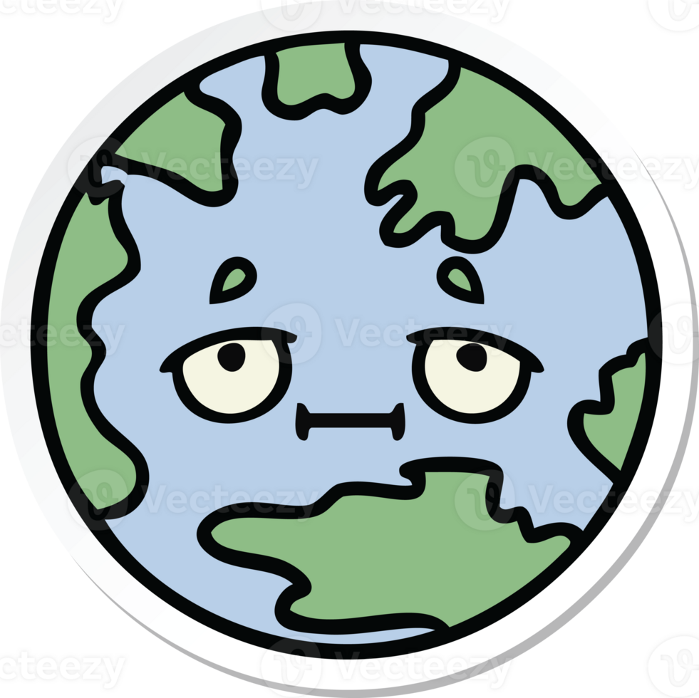 sticker of a cute cartoon planet earth png