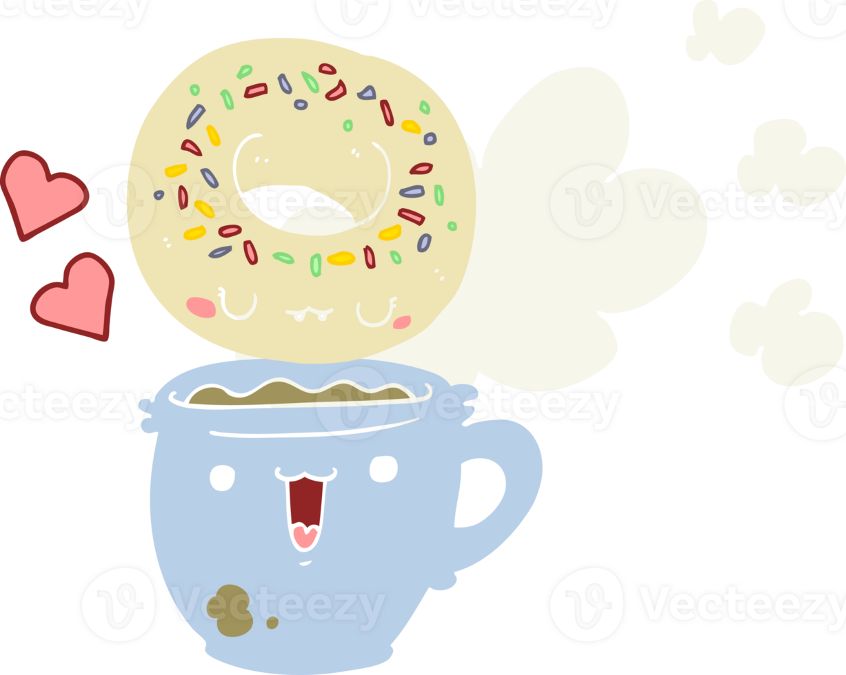 cute flat color style cartoon donut and coffee png