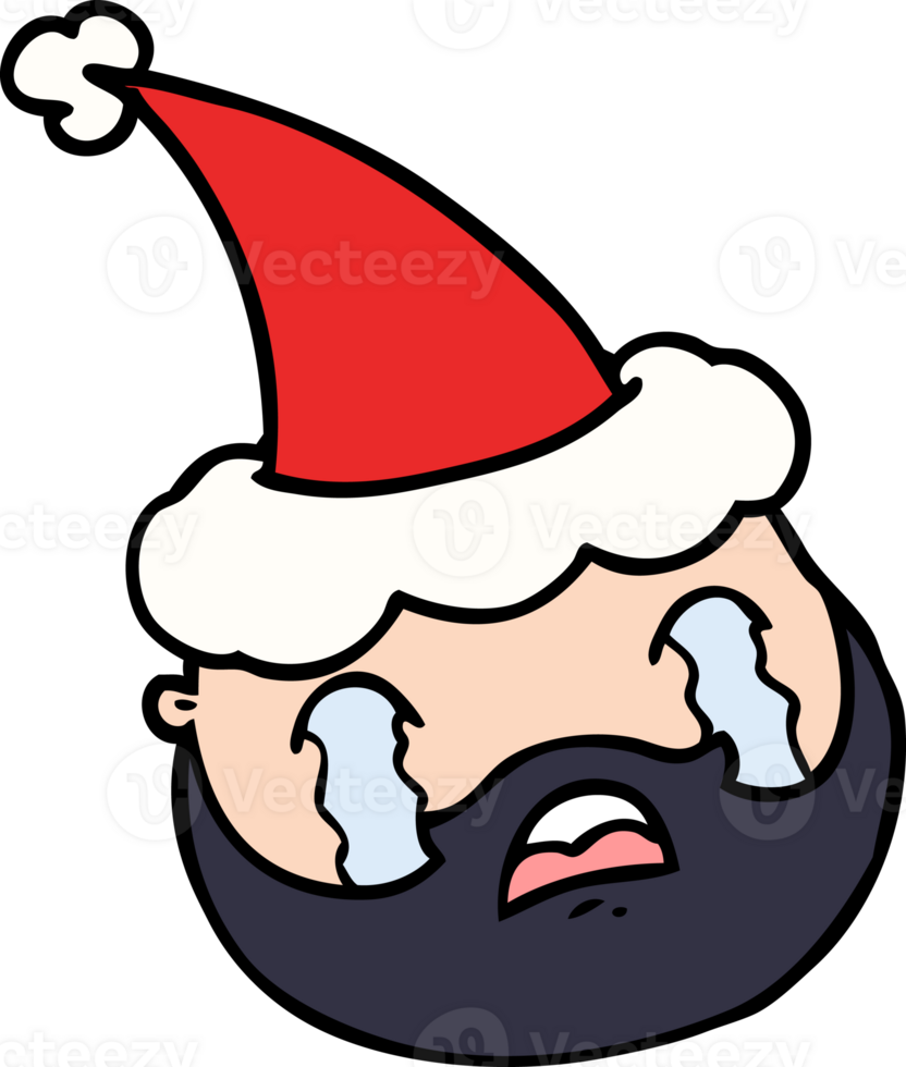 line drawing of a male face with beard wearing santa hat png