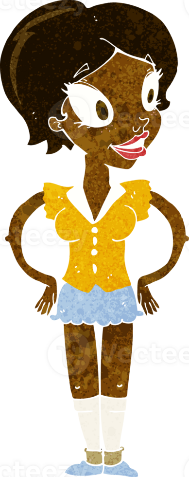 cartoon happy woman in short skirt png