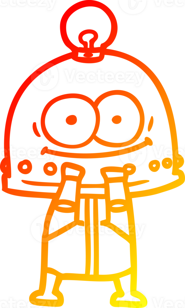 warm gradient line drawing happy carton robot with light bulb png